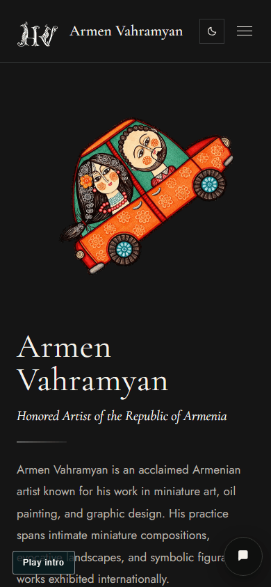 Armen Vahramyan homepage on a mobile screen